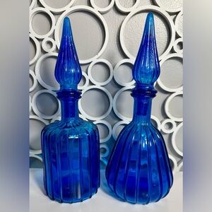 VTG MCM EMPOLI BLUE GLASS GENIE BOTTLE SET (2) 💙